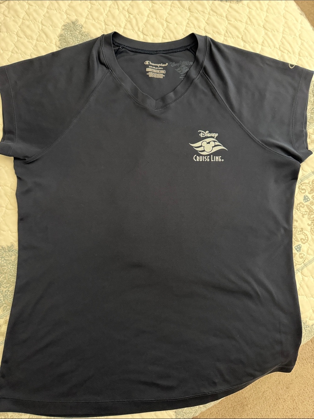 Champion Navy V-Neck Disney Cruise Line Tee with Small Logo